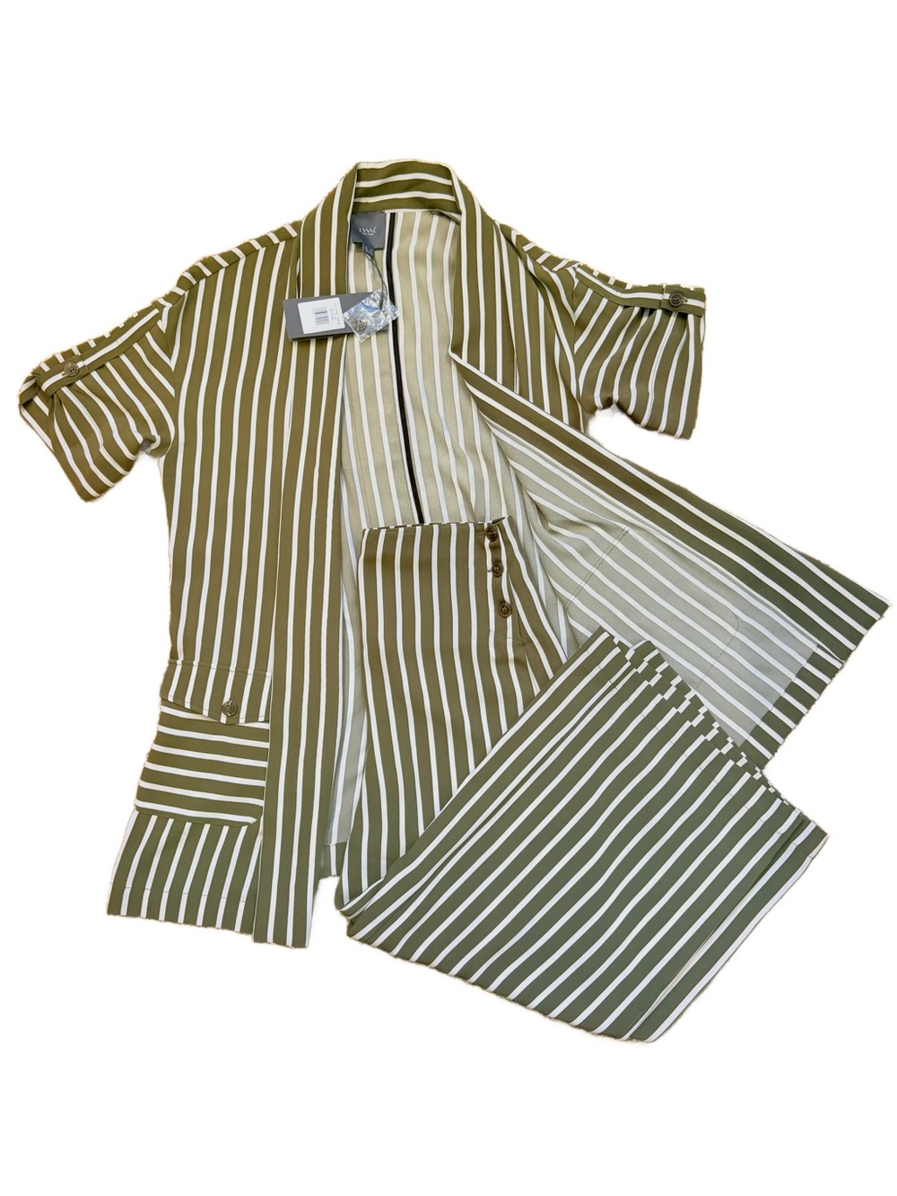 NWT Lyssé 2-Piece "Jungle Stripe" Co-Ord Set Open Duster & Wide Leg Crop Pant